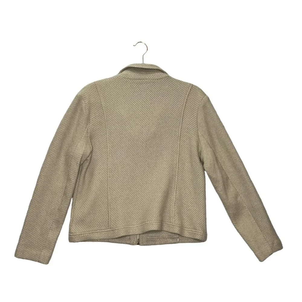 Alfani Jacket Mens Large Textured Knit Moto Beige Full Zip Pockets Notched Colla